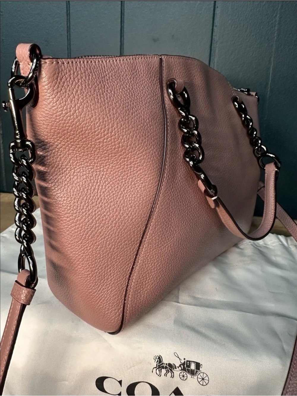 Coach Lexy 59501 Blush Pebbled Leather Chain Tote Crossbody Dust Bag EUC - Picture 10 of 10